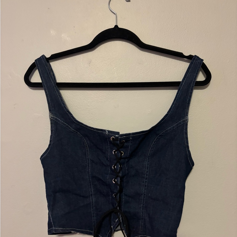 Denim Lace-Up Crop Top